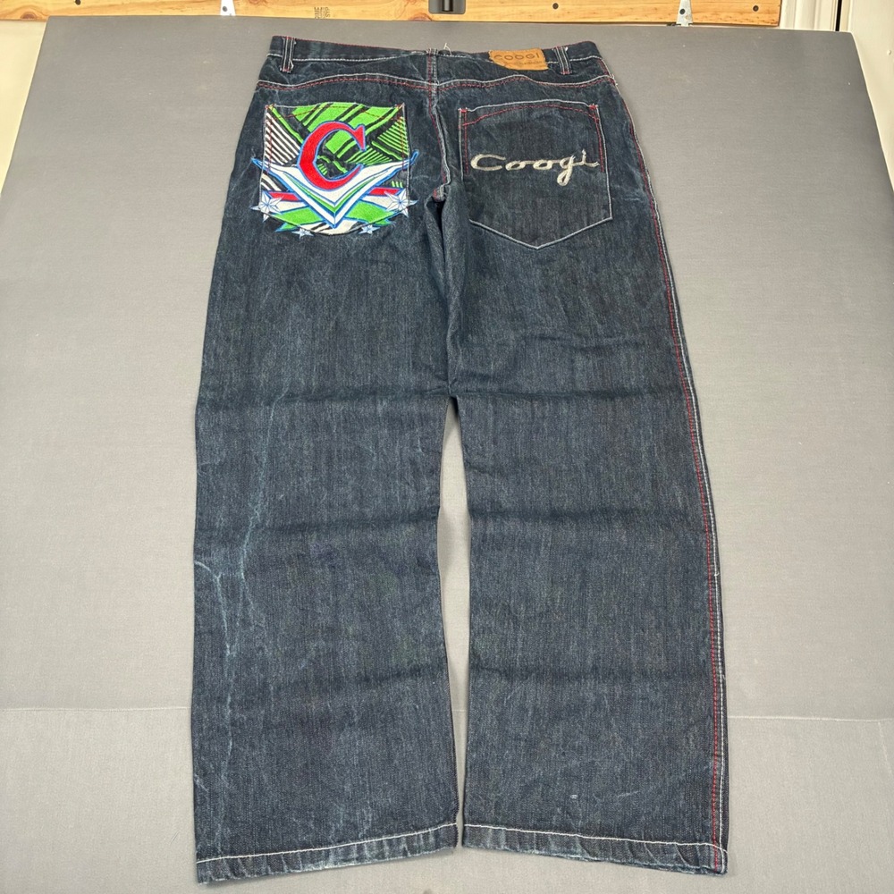 Vintage Coogi Baggy Dark Wash Embroidered Denim Jeans Men's Size 36x32